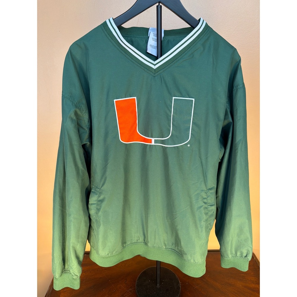 Pro Edge Miami Hurricanes NCAA Windbreaker Pullover‎ Jacket Green Mens Large L